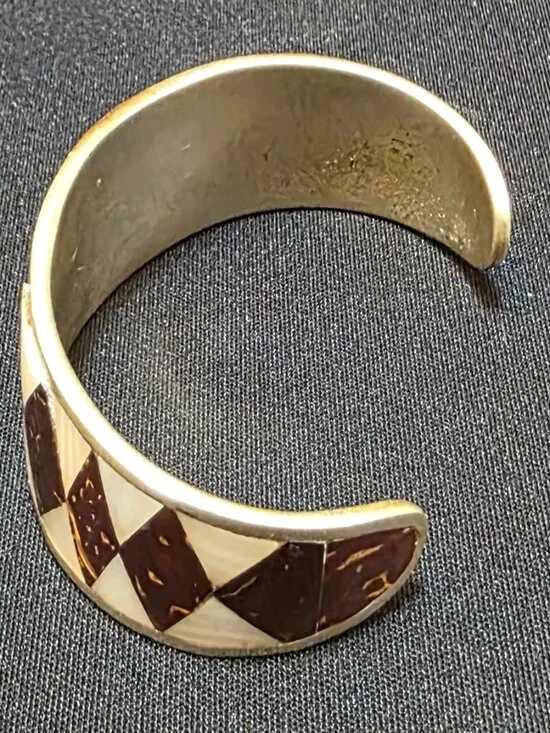 MEXICAN MODERNIST vintage Hecho En México MULTIPLE STONES INLAY CUFF BRACELET - Picture 2 of 6